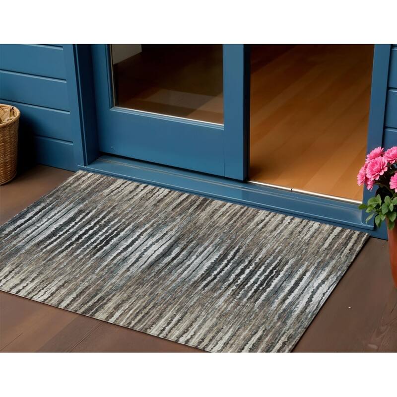Alsin Stripe Easy-To-Clean Heritage-Inspired Outdoor Rug - 3' x 5' - Taupe/Brown/Chocolate