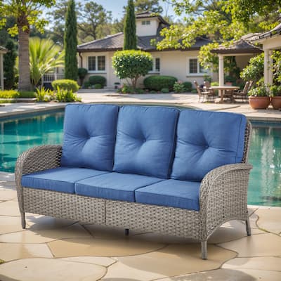 3-Seat Patio Wicker Sofa with Cushion