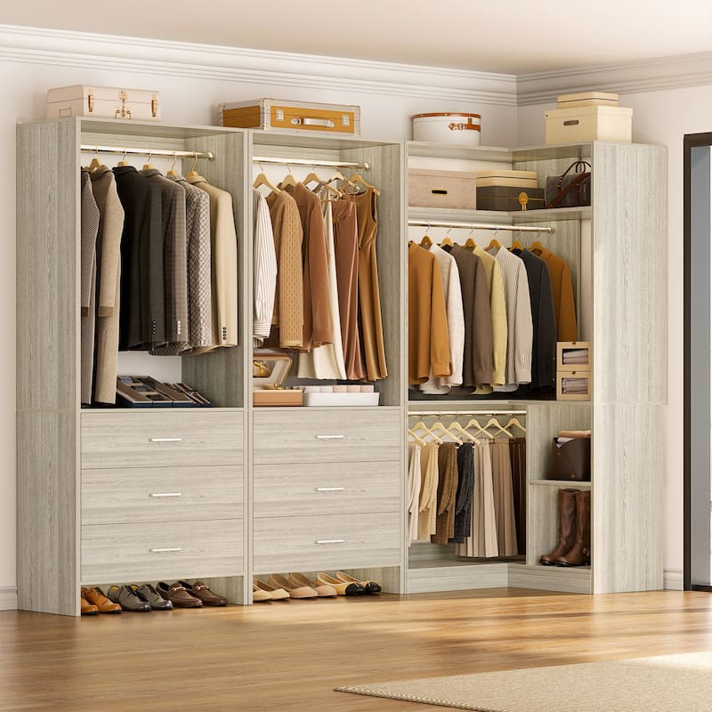 Cimly Set of 3 Freestanding Corner Closet System, Space-saving Closet Organizer for Walk-in/ Reach-in Closet - 81'' - Washed Oak