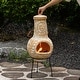 preview thumbnail 2 of 12, Outdoor Clay Chiminea Fireplace Sun Design Wood Burning Fire Pit with Sturdy Metal Stand, Barbecue, Cocktail Party