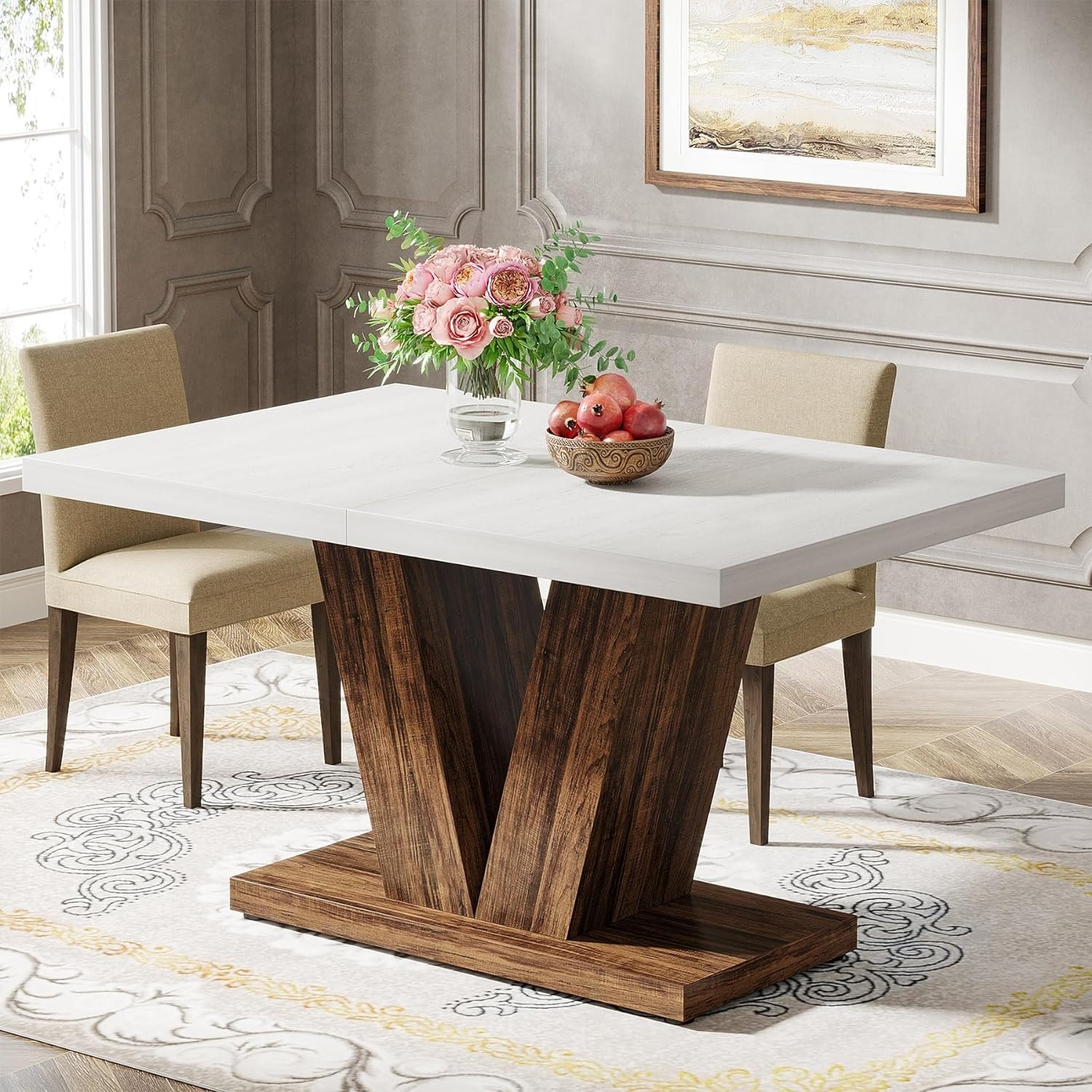 47" Farmhouse Dining Table for 4-6 - White Kitchen & Dinner Table