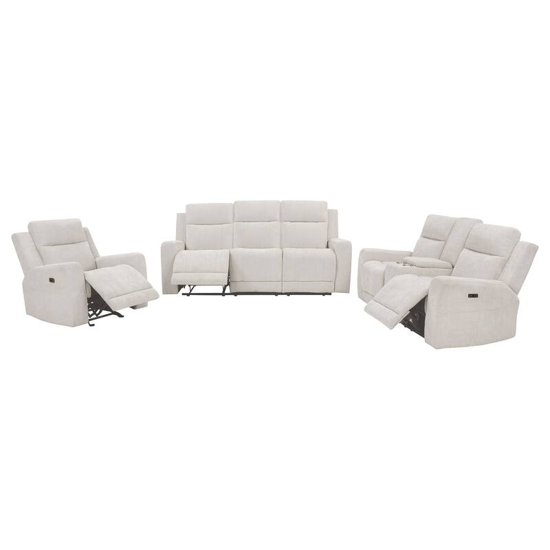 Kennett Chenille Power Reclining Sofa Set - 3-piece - Ivory