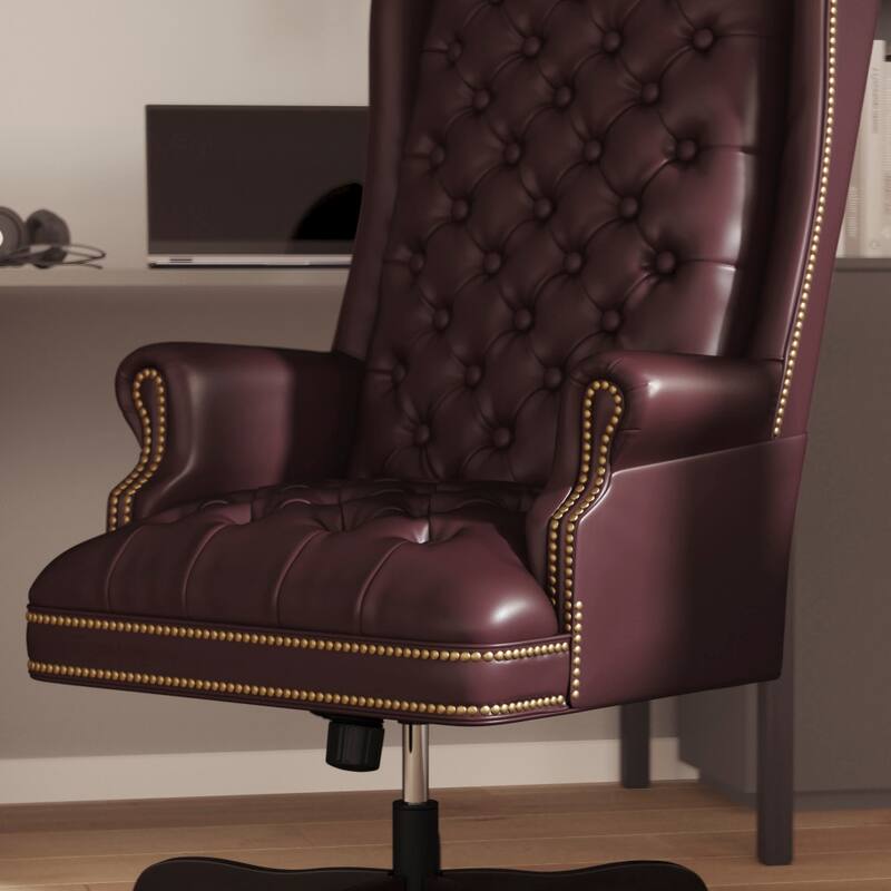 High Back Traditional Tufted LeatherSoft Executive Swivel Ergonomic Office Chair - 30"D x 26.5"W x 48.5" - 51.25"H