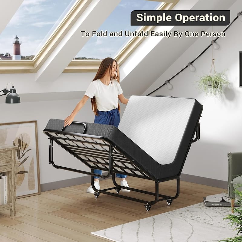 Folding Bed Rollaway Bed Guest Bed with Mattress