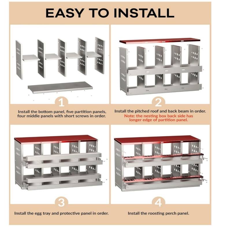 8-Compartment Chicken Nest Box with Egg Collection Tray and 8 Fake Training Eggs Red