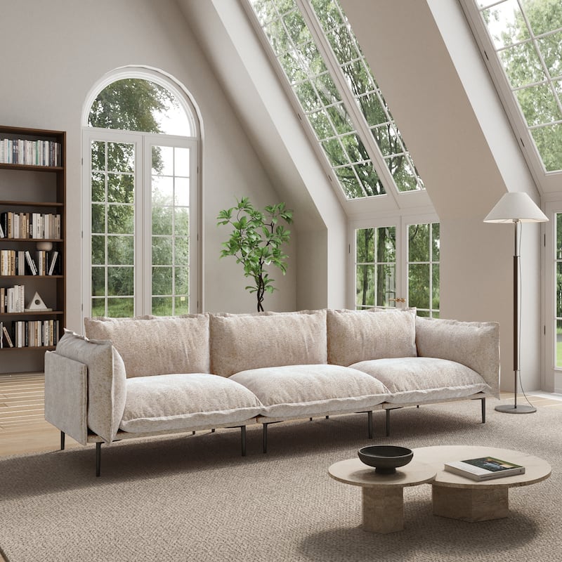 111" 3-Seater Mid-century Velvet Sectional Sofa Deep Seat Upholstered Cloud Modular Couch