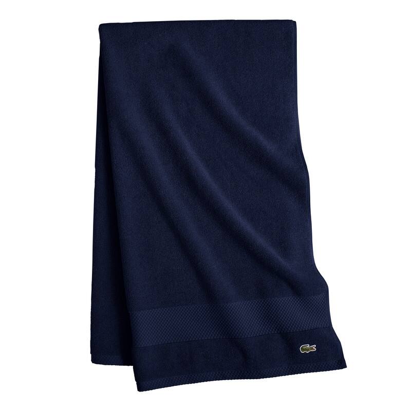 Lacoste Heritage Supima 100% Cotton Bath Towel, Hand Towel, Wash Cloth, and Bath Sheet - Navy - Bath Sheet