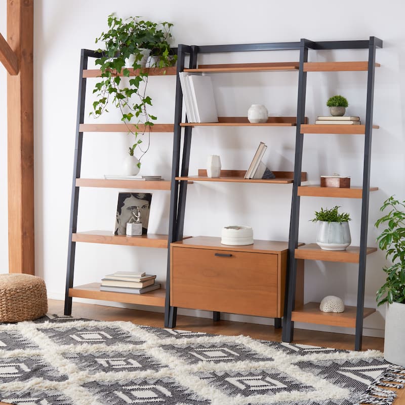 SAFAVIEH Sigrun Natural/Charcoal 5-Tier Leaning Etagere - 18.1" W x 11" L x 72.4" H - 18Wx11Dx72H