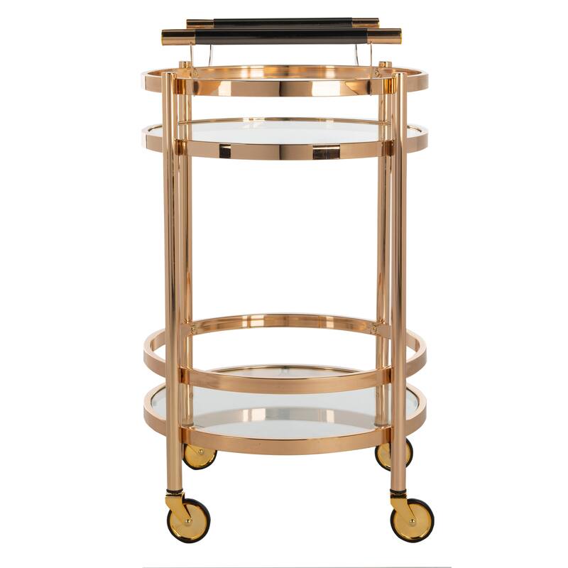 SAFAVIEH Sienna 2 Tier Round Bar Cart-Gold / Glass - 23.8" x 19.9" x 34"
