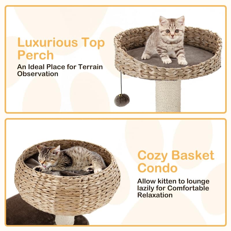 41 Inch Rattan Cat Tree with Napping Perch-Beige