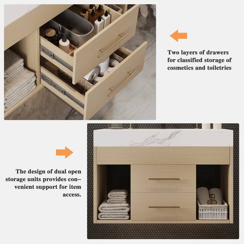 29.9" Floating Bathroom Vanity with Sintered Stone Top, Ceramic Undermount Sink, Soft-Close Drawers for Small Modern Bathrooms