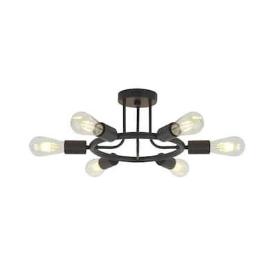Black Finished 6-Light Sputnik Ceiling Light, Industrial Semi Flush Mount Fixture for Kitchens and Living Spaces