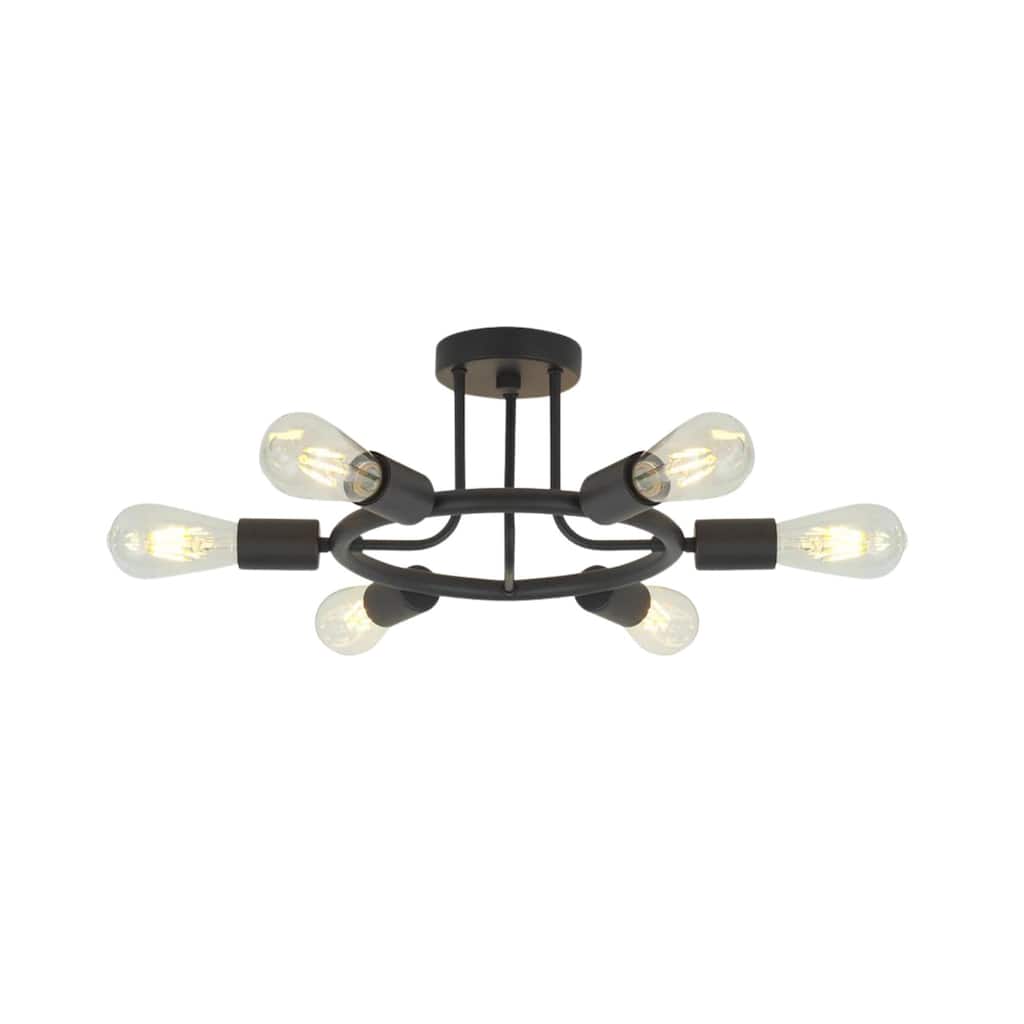 Black Finished 6-Light Sputnik Ceiling Light, Industrial Semi Flush Mount Fixture for Kitchens and Living Spaces