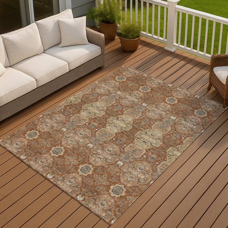 Machine Washable Indoor/ Outdoor Global Budden Chantille Rug