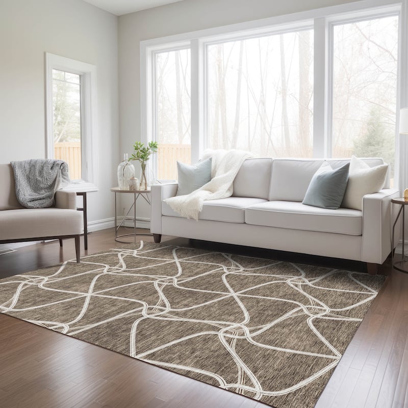 Machine Washable Indoor/ Outdoor Contemporary Links Chantille Rug