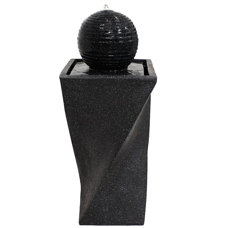 Black Ball Solar Outdoor Water Fountain with Battery - 32" with LED