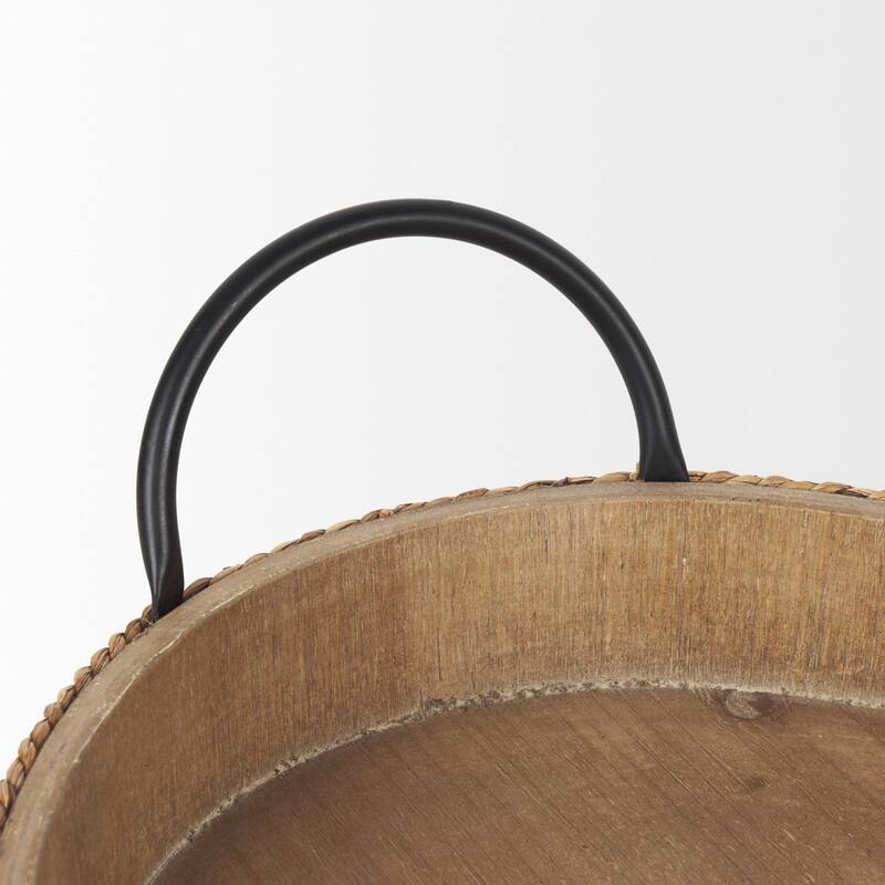 Wheaton Light Brown Wood w/ Natural Jute Serving Trays - 19.8L x 12.3W x 4.8H