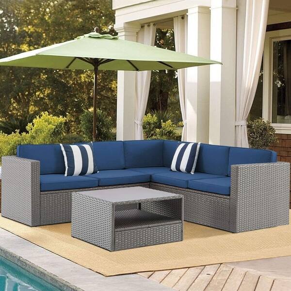 Shop Solaura Outdoor 4 Piece Rattan Sectional Sofa And Coffee Table Set Overstock 29164287