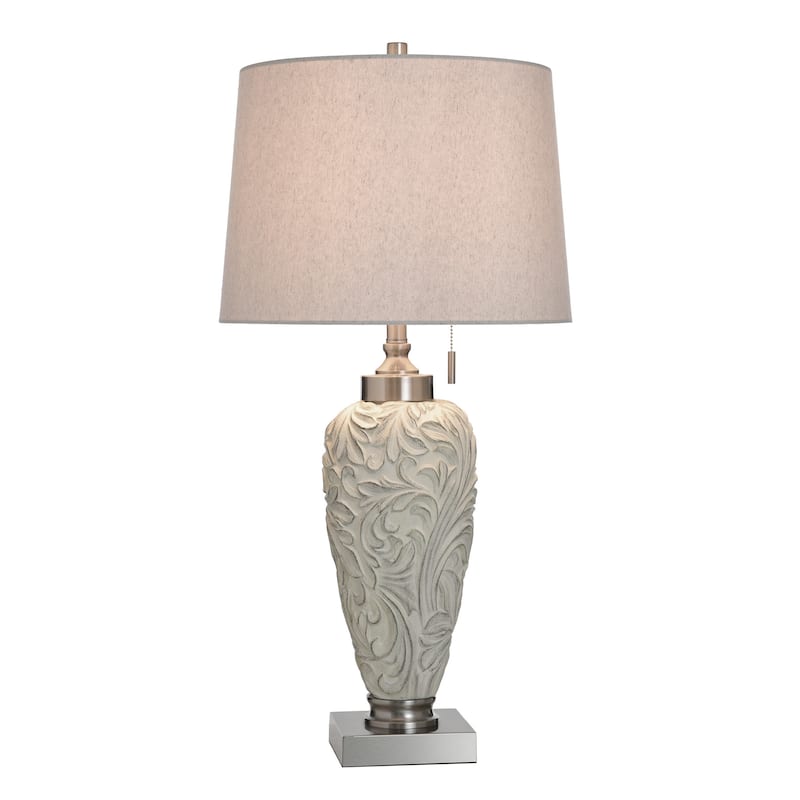 StyleCraft Poly & Steel Table Lamp - Hacot Silver - Beige Shade