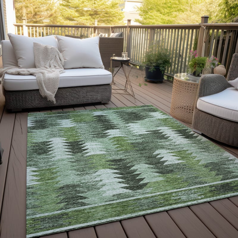 Machine Washable Indoor/ Outdoor Chantille Boho Moroccan Rug - Olive - 9' x 12'