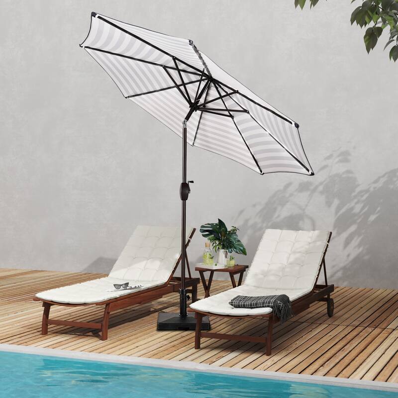 Brock 9-Foot Market Patio Umbrella with Concrete Base Weight Stand Included - Grey Striped