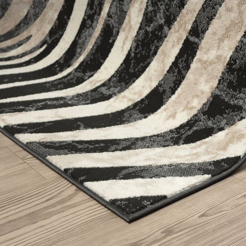 Abani Rugs TER160A Beige Black Diagonal Zebra Pattern Area Rug