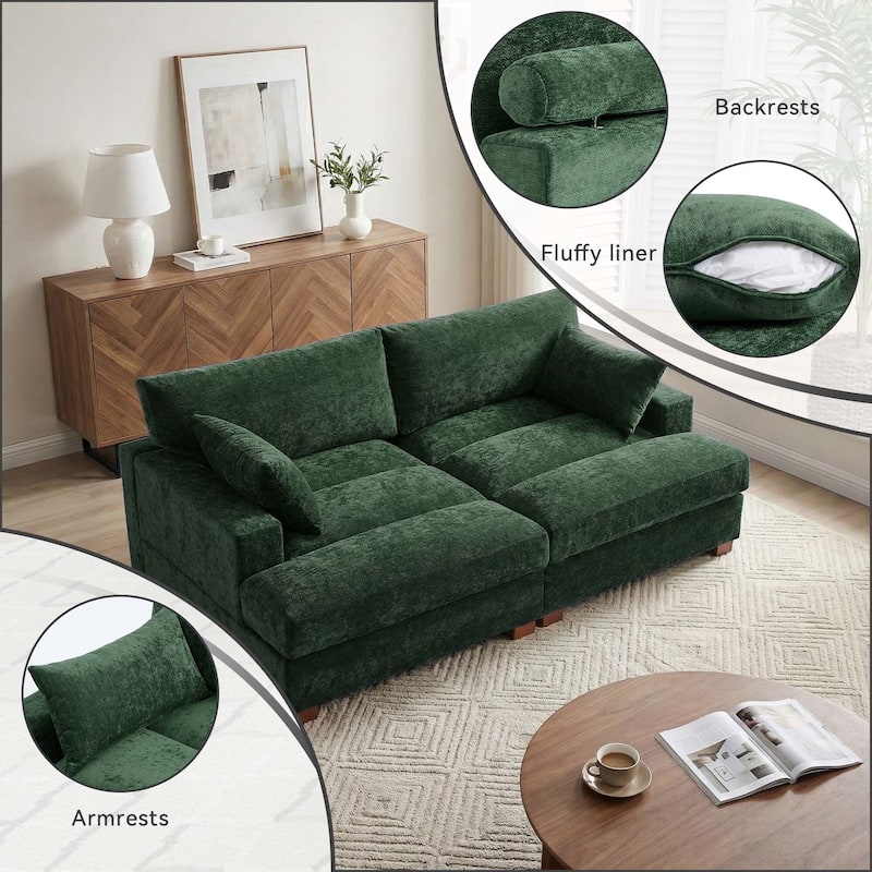 Mid-Century Chenille Adjustable Headrest Chaise Lounge Sofa