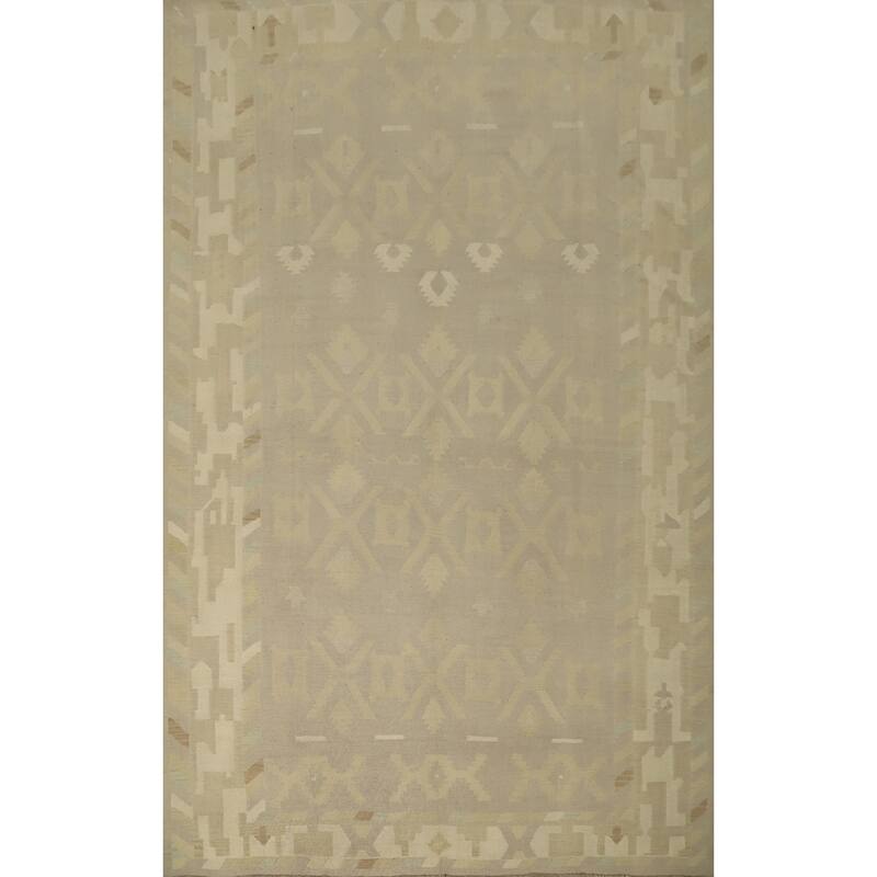 Hand Woven Oriental 100% Wool Carpet Southwestern Tribal Greys & Charcoal Kilim Area Rug - 12' 10'' X 9' 11''