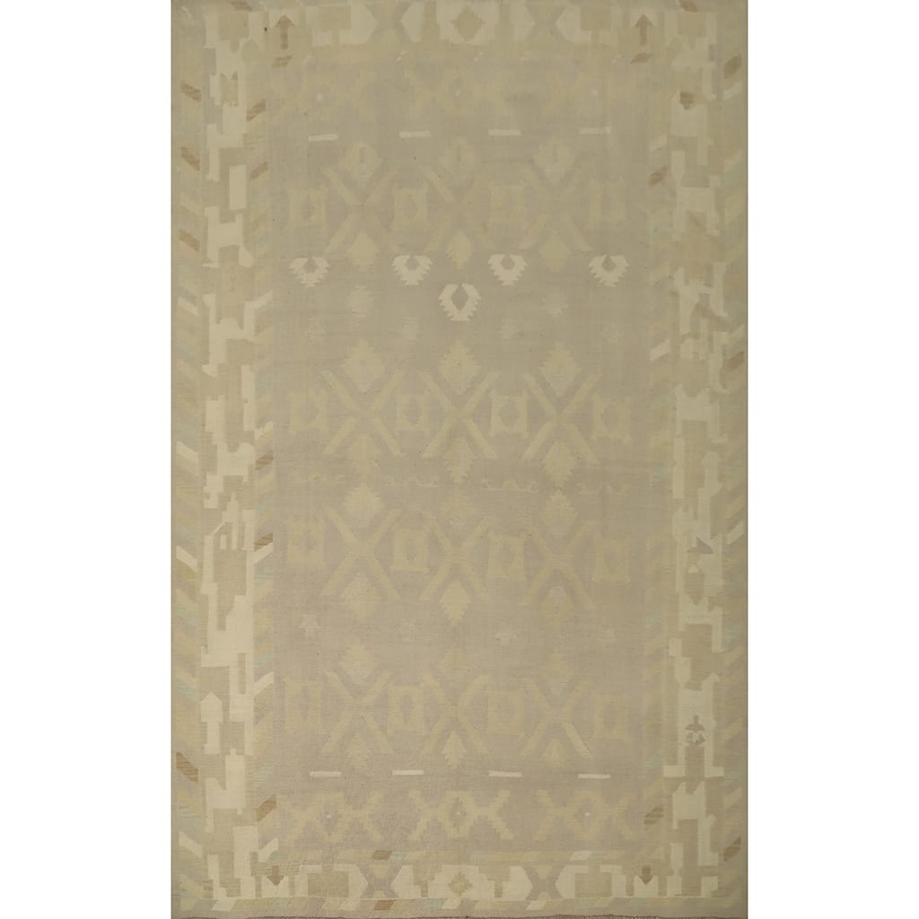 Hand Woven Oriental 100% Wool Carpet Southwestern Tribal Greys & Charcoal Kilim Area Rug - 12' 10'' X 9' 11''
