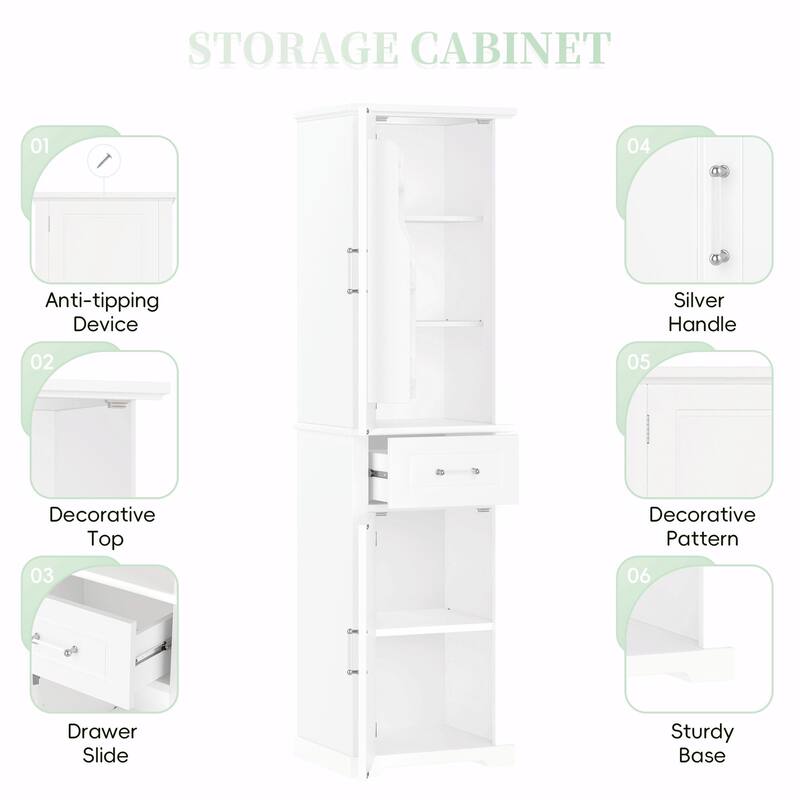 Tall Freestanding Bathroom Storage Cabinet, Two Door Sizes with Adjustable Shelf