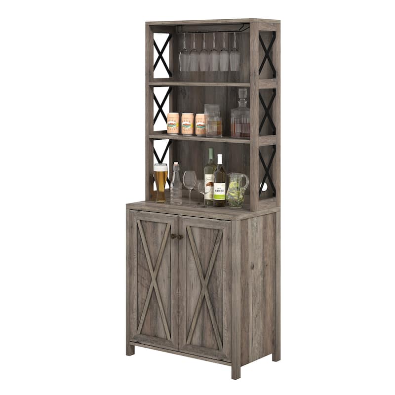 67" Tall Farmhouse Kitchen Coffee Bar Cabinet with Adjustable Shelves