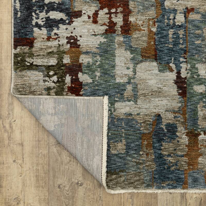 Style Haven Hendrix Industrial Abstract Blue/ Multi Fringe Edge Area Rug