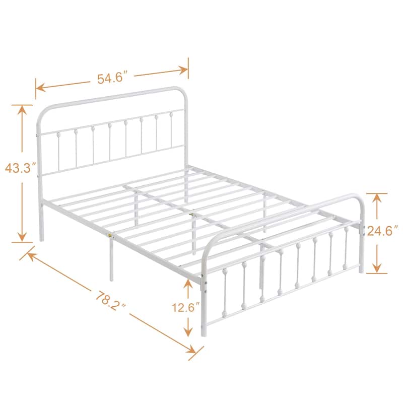 Javlergo White Metal Platform Bed Frame with Headboard and Footboard Quiet Heavy-Duty Frame No Box Spring Needed