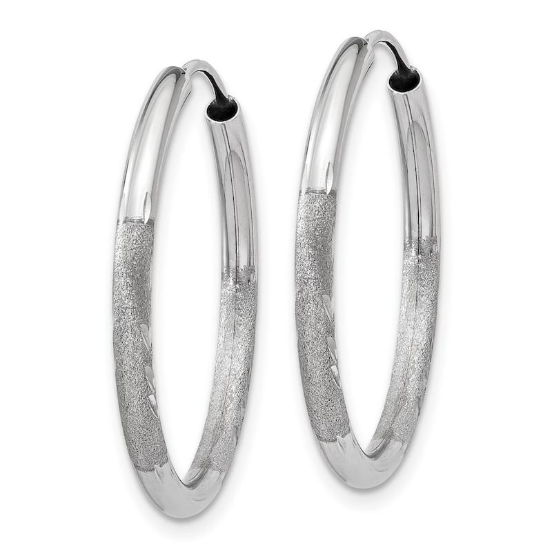 Curata 14k White Gold 2x21mm Diamond-Cut Endless Hoop Earrings