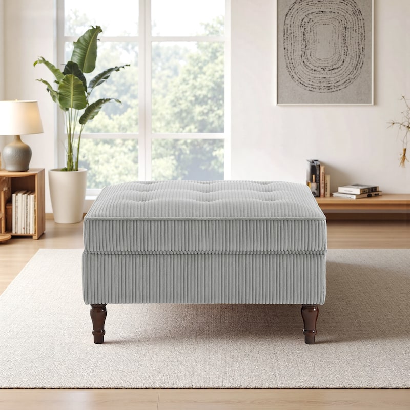 Corduroy Flip Top Dual-Use Storage Ottoman Coffee Table