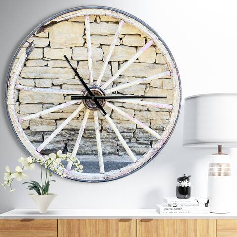 Designart 'Old Vintage Broken Wood Wheel' Oversized Farmhouse Wall CLock