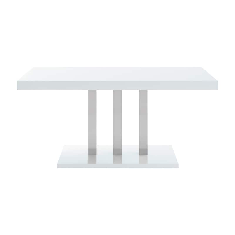 Modern Rectangular Dining Table - White Glossy Surface with Chrome Legs - Kitchen Table for Dining Room - 35.5