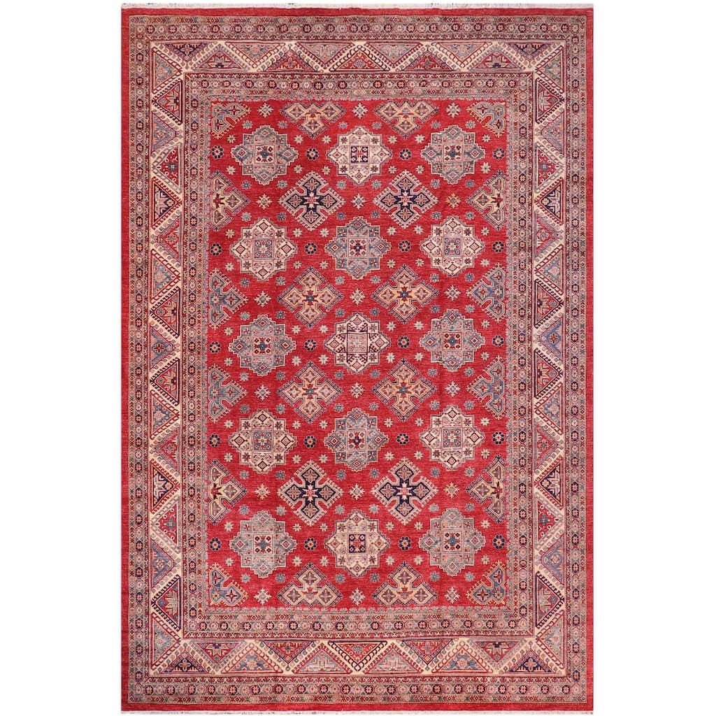 Tribal Super Kazak Lennox Red/Beige Hand Knotted Wool Rug - 11'11'' x 14'8''