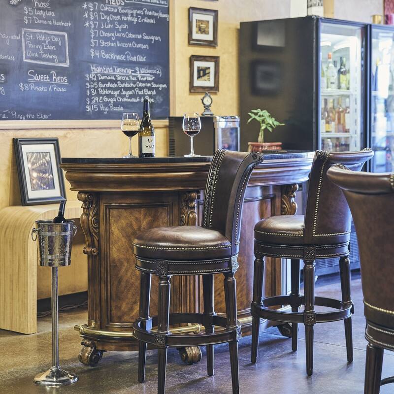 New Ridge Home Chapman 31in. Bar-Height Swivel Barstool with High-Back, Distressed Walnut Finish