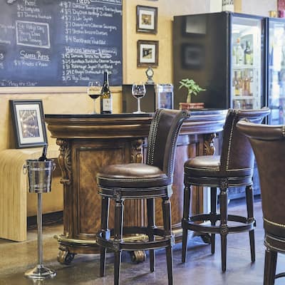 New Ridge Home Chapman 31in. Bar-Height Swivel Barstool with High-Back, Distressed Walnut Finish