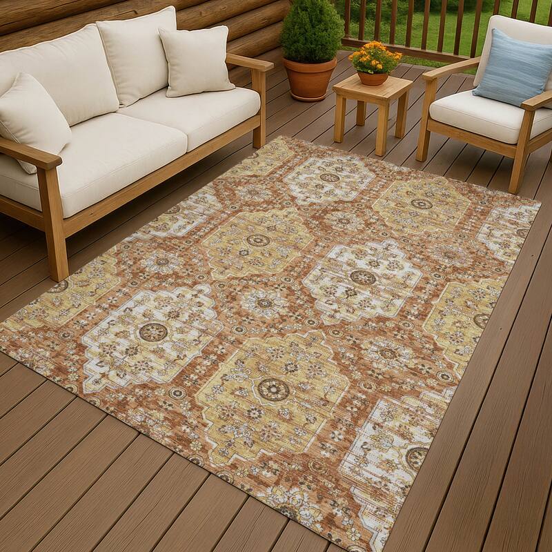 Machine Washable Indoor/ Outdoor Traditional Kiowa Chantille Rug - Copper - 2'6" x 3'10"