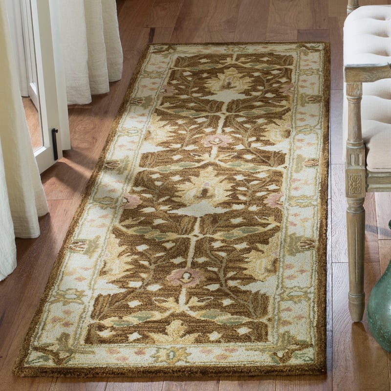 SAFAVIEH Handmade Anatolia Masami Traditional Oriental Hand-spun Wool Rug - 2'3" x 12' Runner - Brown/Beige