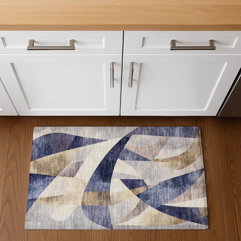 Premium Washable Super Soft Abstract Contemporary Mayfield Rug - 1'8" x 2'6" - Navy