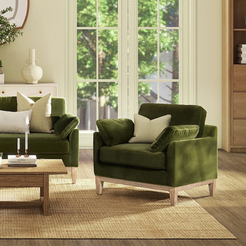 Pasadena 36" Wide Modern Farmhouse Velvet Accent Arm Chair