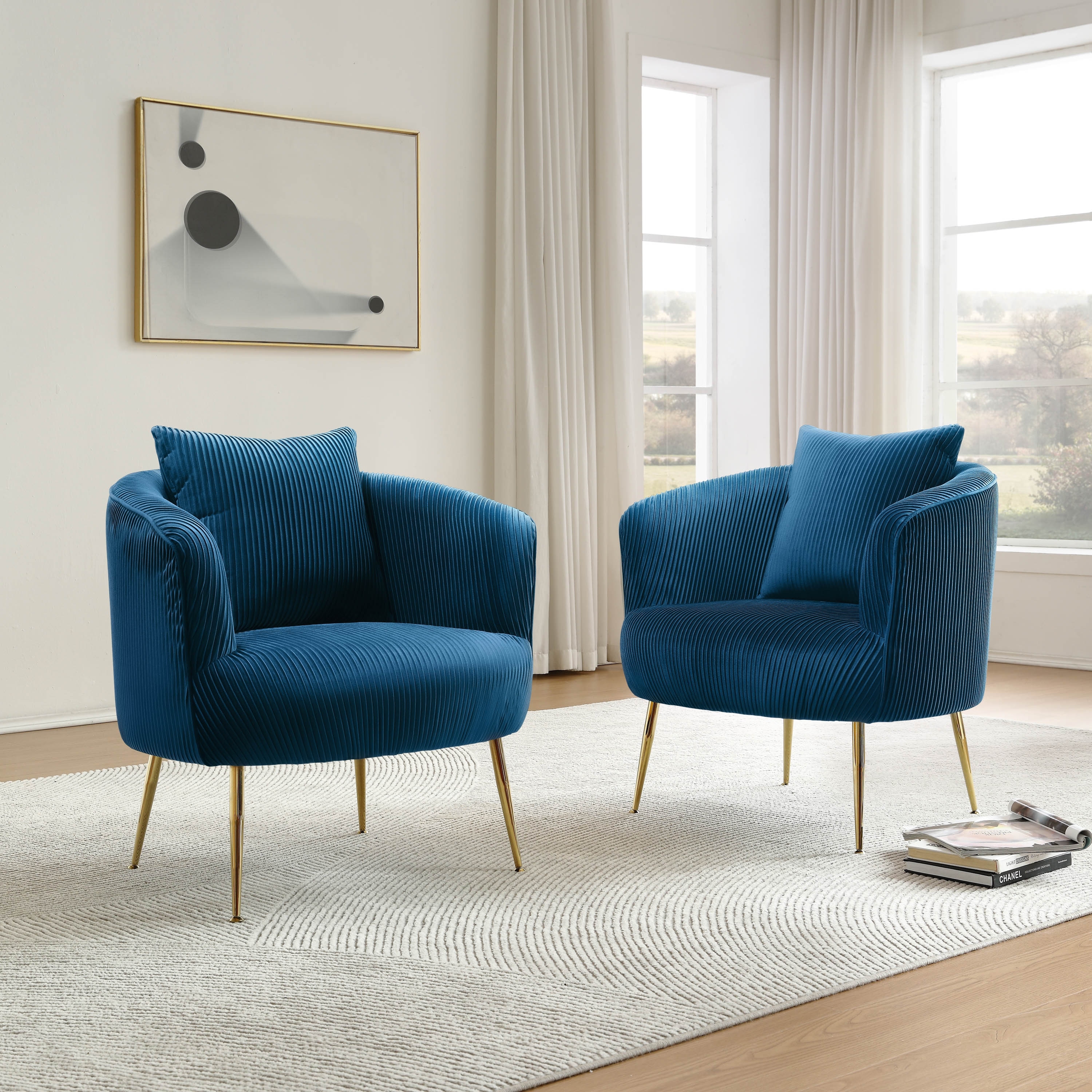 Art Leon Set of 2 Velvet Accent Side Chair with Back Cushion