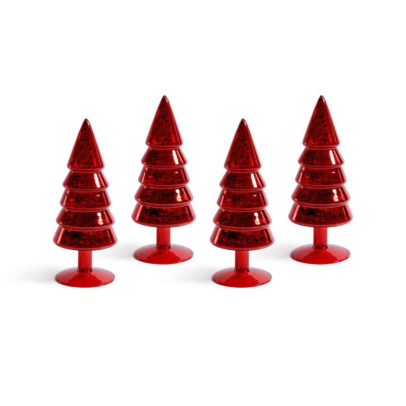 Mercury Glass Christmas Tabletop Trees, Set of 4, 9" Tall
