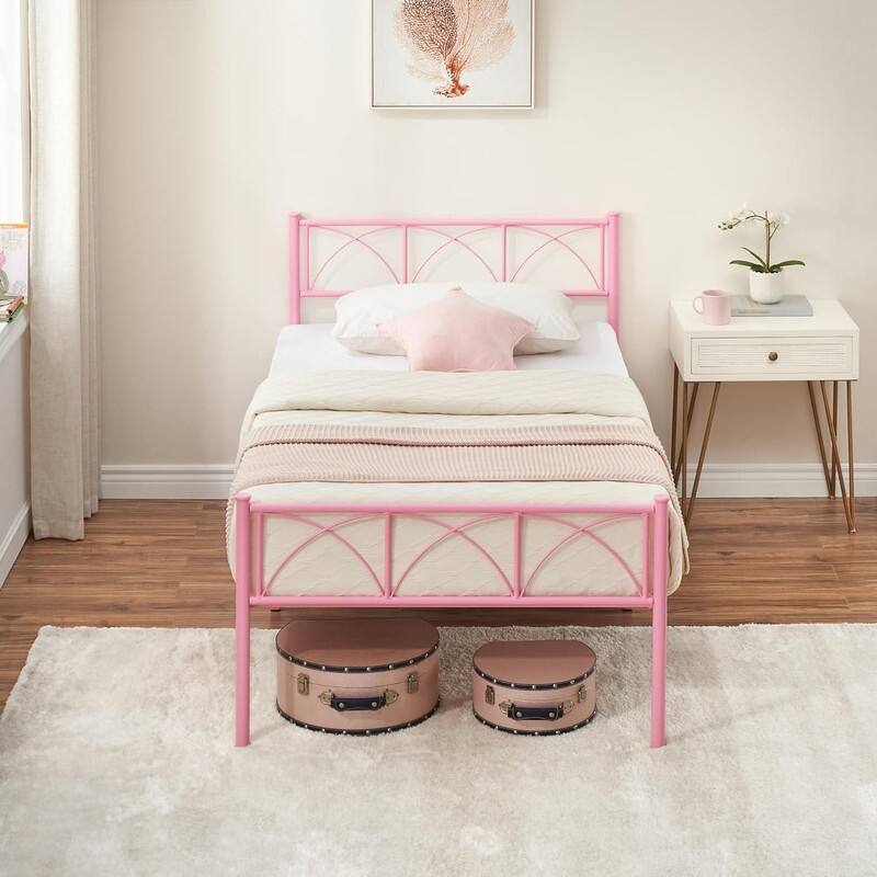 Twin Size Sturdy Modern Stylish Iron Bed Frame with Headboard