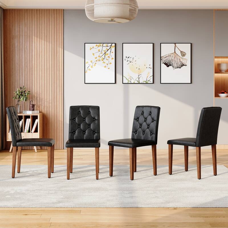 4-piece Technology Cloth Dining Chair: Ergonomically Designed with a Buckle Backrest,35 inches High, Metal Legs