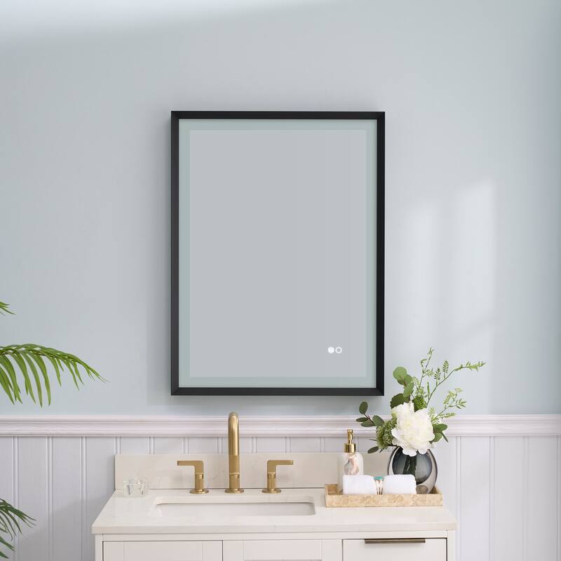 Wall Mounted Back Light Bathroom Framed LED Mirror Anti- Fog With Dimmable Light Touch Sensor And Memory Function