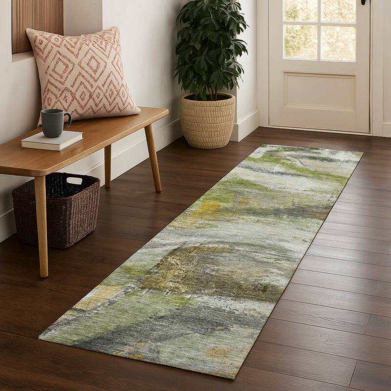 Premium Washable Super Soft Abstract Chic Mayfield Rug - Olive - 2'3" x 7'6"